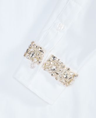 Women's Embellished-Cuff Relaxed Shirt, Macy's Exclusive