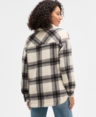 Juniors' Collared Long-Sleeve Plaid Shacket