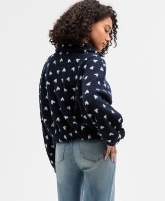 Juniors' Printed Zip-Up Sherpa Jacket