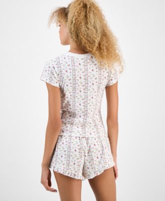 Juniors' Pointelle Short-Sleeve Top