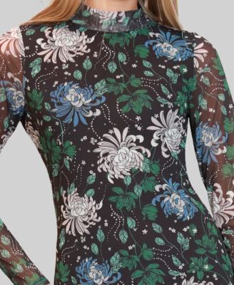 Almost Famous Juniors' Printed-Mesh Long-Sleeve Midi Dress