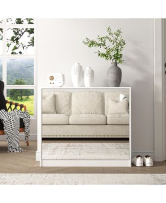 32.68&amp;quot;2 Tier Shoe Storage Cabinet with Draders for Entryway,Bedroom,Flip Door Design Shoe Cabinet,White