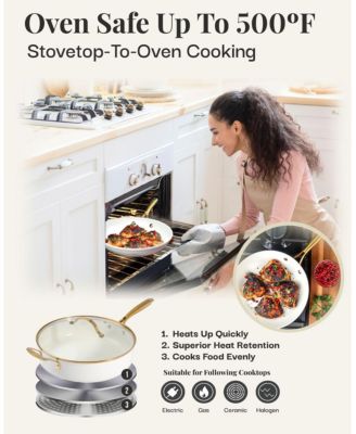 Natural Collection 5.5 Qt. Ceramic Nonstick Deep Saute Pan with Gold Handle