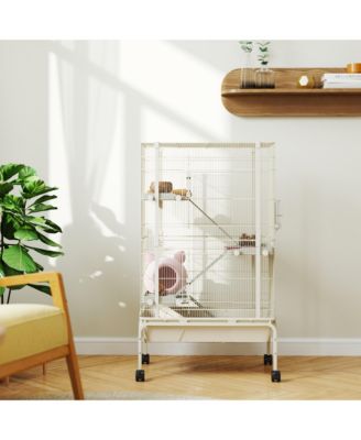 47" Small Animal Cage, 4 Levels Large Rolling Metal Ferret Cage