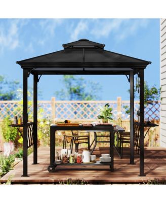 8.3ft Outdoor Double-tier Grill Canopy BBQ Gazebo with 2 Shelves