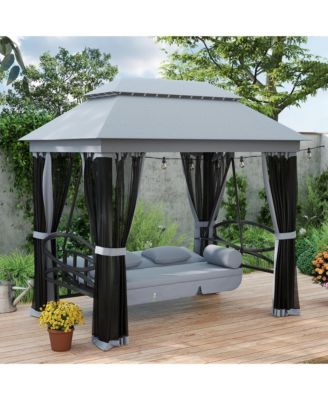 3-Seat Patio Swing Chair, Gazebo Swing with Mesh Sidewalls,
