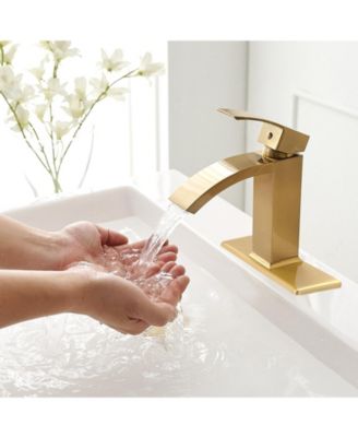 Waterfall Single Hole Single-Handle Low-Arc Bathroom Sink Faucet With Pop-up Drain Assembly In Brushed Nickel