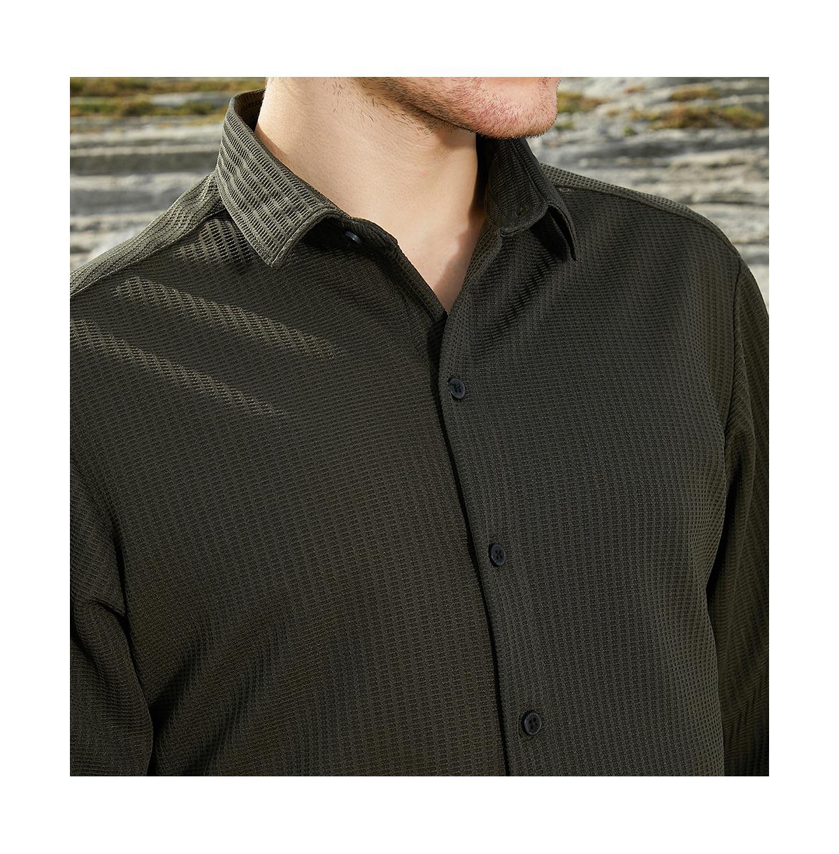 Campus Sutra Men's Ribbed-Woven Shirt