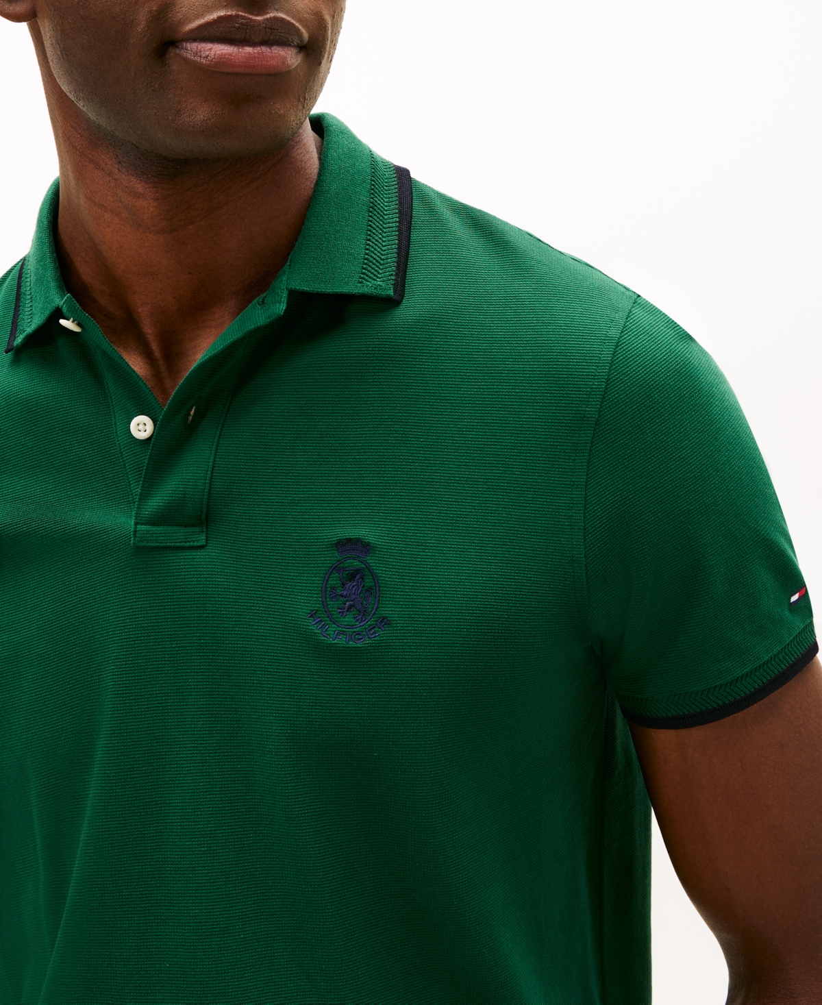 Tommy Hilfiger Regular Fit Crest Logo Pique Polo In Green