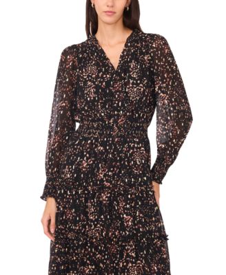 Women's Long Sleeves Smocked Waist Tiered Maxi Dress