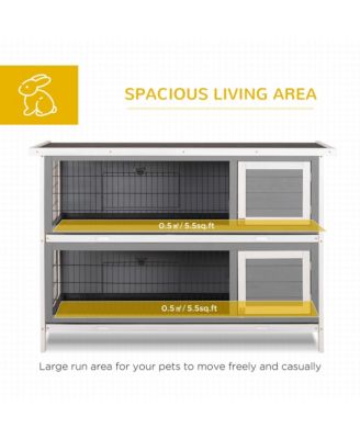 Wooden Bunny Cage w/ Dividers and Pull Out Trays for Outdoors, Dark