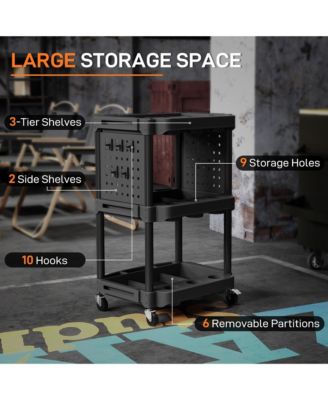 3-Tier Rolling Tool Cart with Wheels, Plastic Utility Cart,
