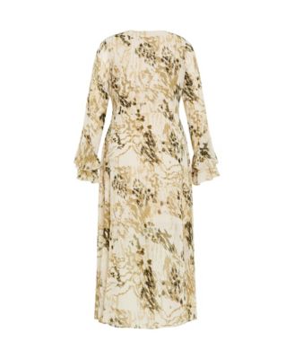 Plus Size Plunge Frill Print Maxi Dress