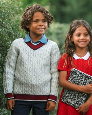 Boys Organic Long Sleeve V-Neck Cricket Sweater