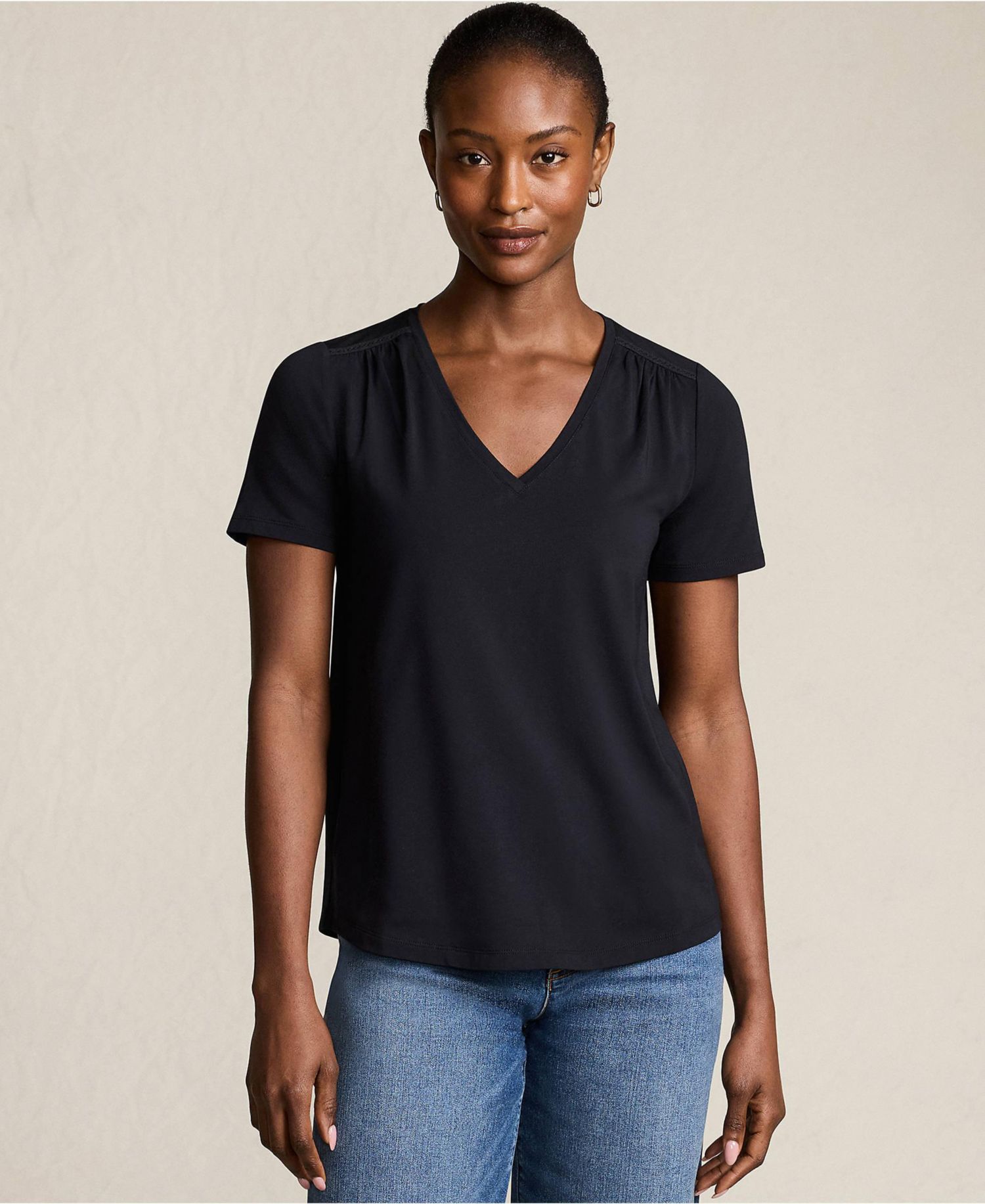 Women's Short Sleeve Lightweight Jersey Gathered Shoulder T-Shirt