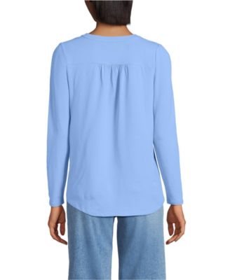 Women's Petite Long Sleeve Lightweight Jersey Notch Neck Tunic Top