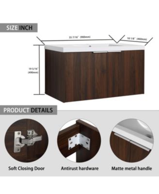 36 Inch Floating Bathroom Vanity with Sink and Soft-Close Double Doors