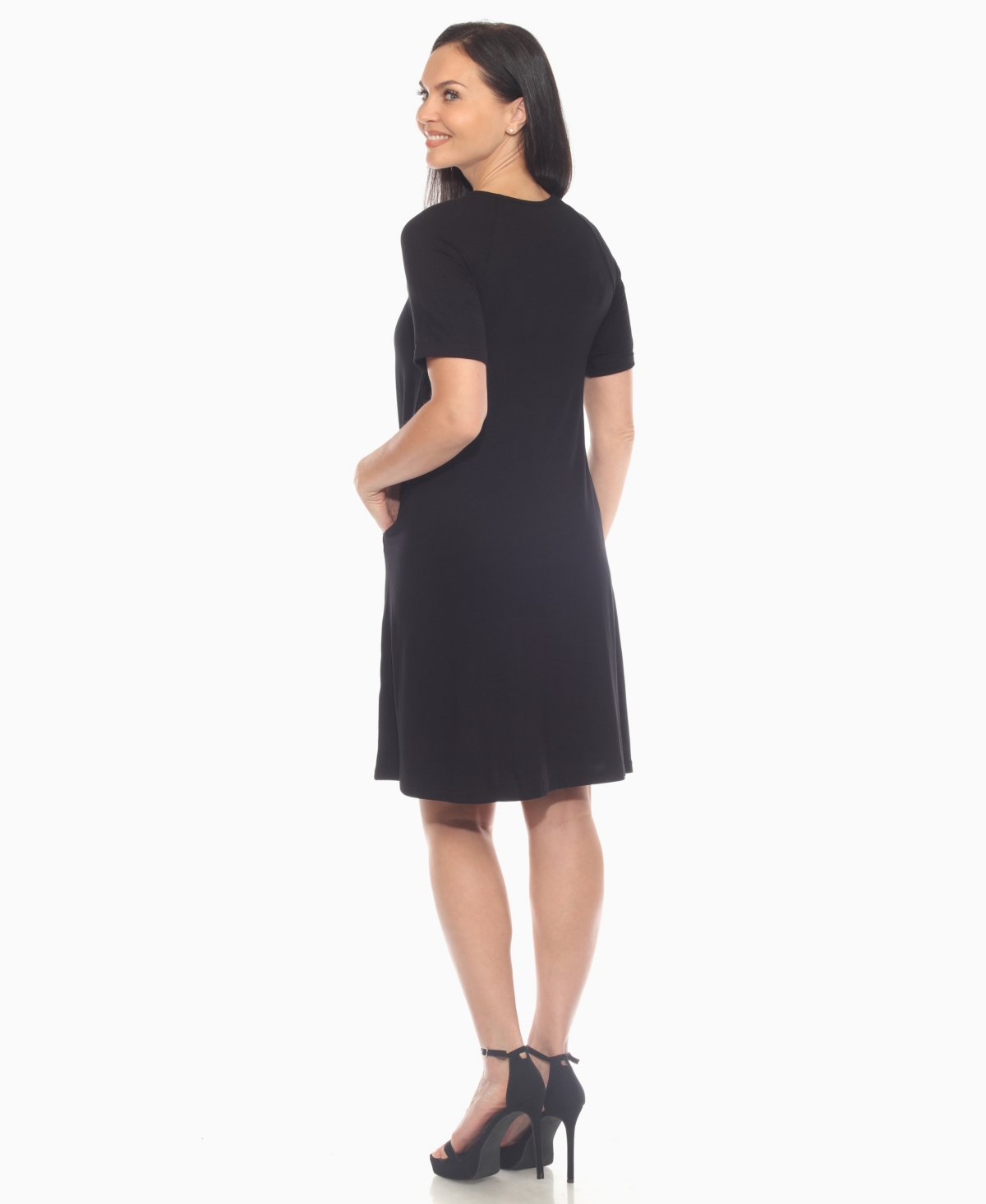 White Mark Plus Size Short Sleeve Crisscross Neck A-line Dress In Black