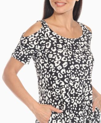 Women's Cold Shoulder Leopard Print Short Sleeve Top