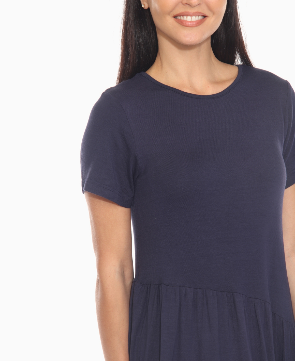 White Mark Women's Asymmetrical Waist And Short Sleeve Swing Dress In Blue