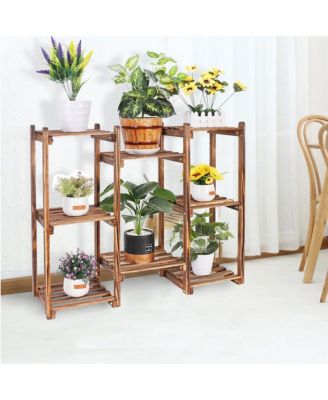 Multi-Tier Wood Plant Stand Rack 10 Pot Flower Display Shelf