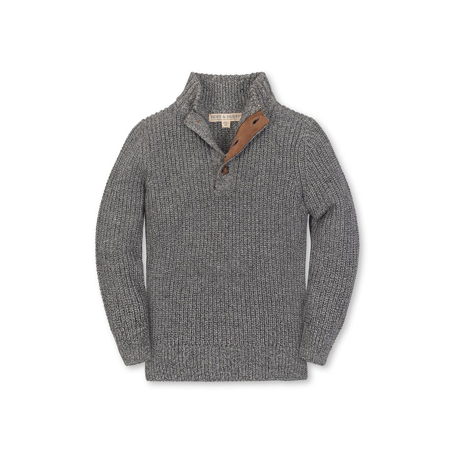 Hope and Henry Little and Big Boys' Organic Mock Neck Cardigan Stitch Sweater