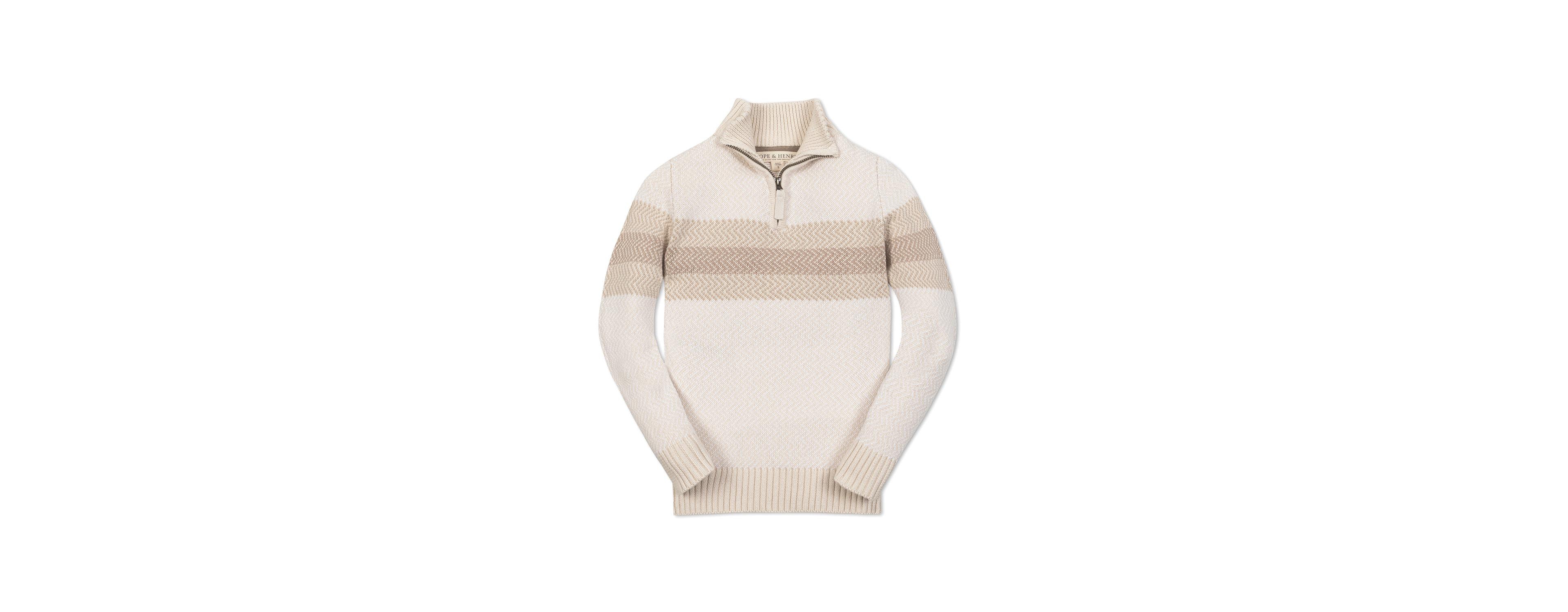 Hope & Henry Little and Big Boys' Organic Long Sleeve Half Zip Sweater with Engineered Stripe