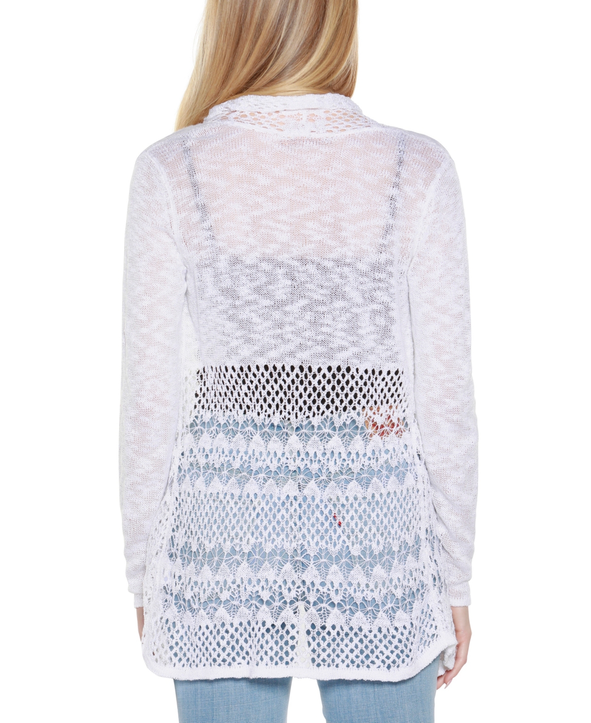 Belldini Women's Open-front Pointelle-trim Cardigan Sweater In White