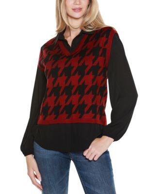 Women's Houndstooth Two-Fer Sweater