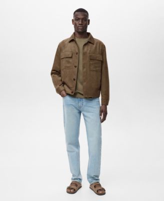 Men's Suede Leather-Effect Overshirt