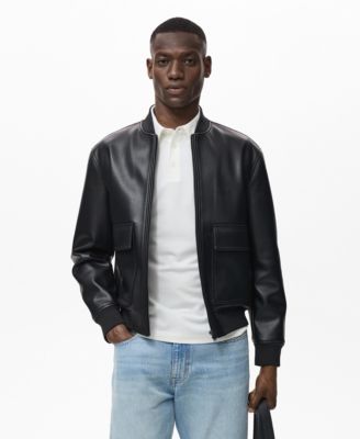 MANGO - Men's Leather-Effect Bomber Jacket