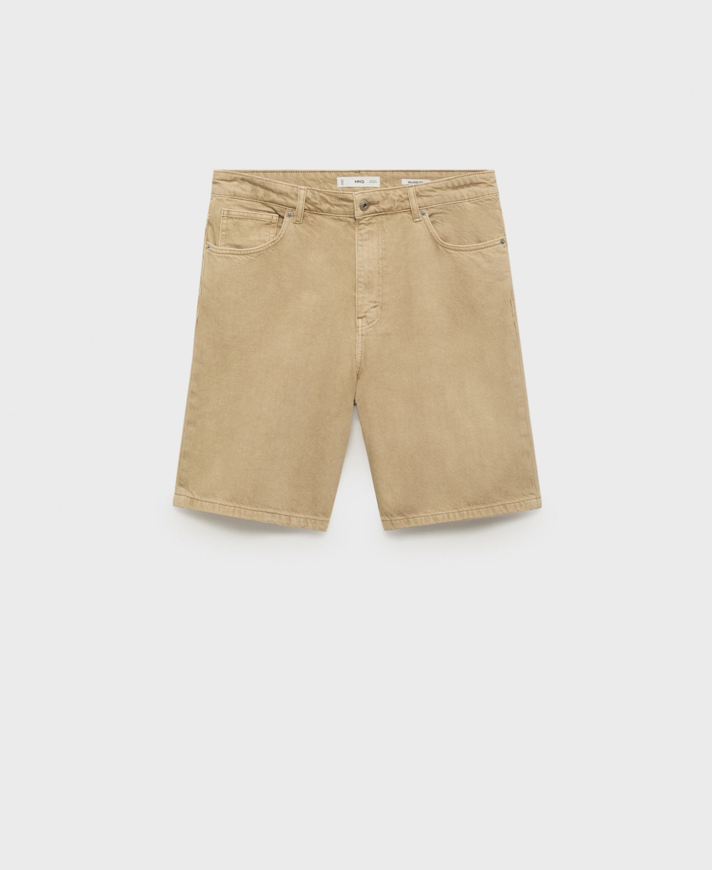Мужские шорты Mango Denim Relaxed-Fit 9.53" Bermuda, цвет: Бежевый — фото 8