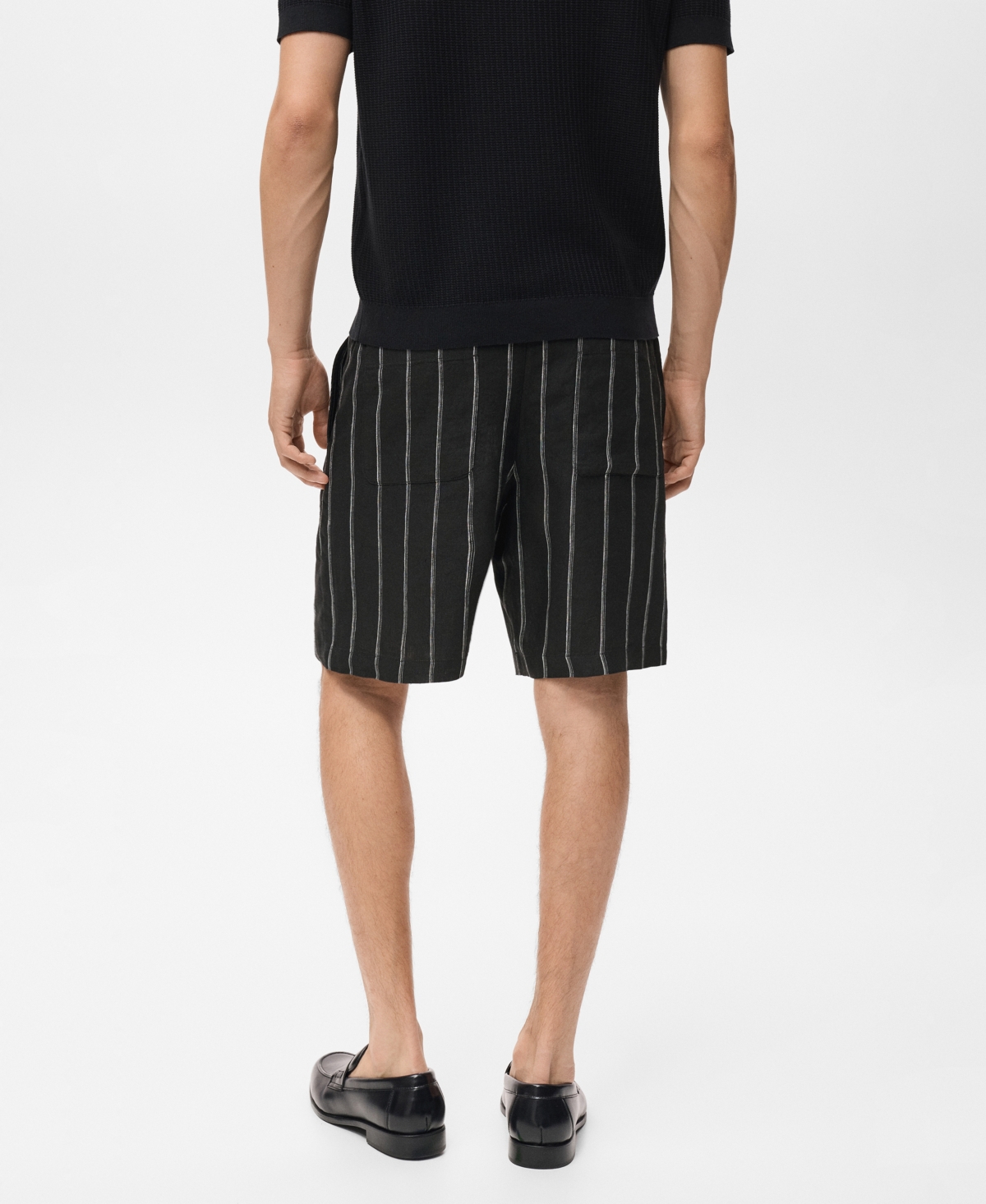 Mango Stripe Linen Bermuda Shorts In Gray