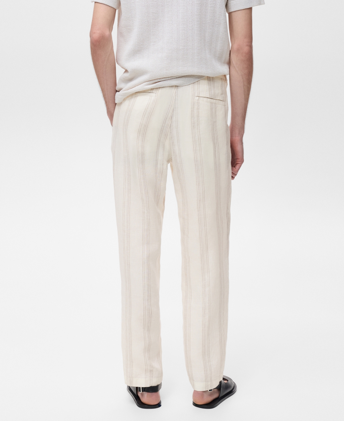 Mango Elastic Waist Linen Pants In White