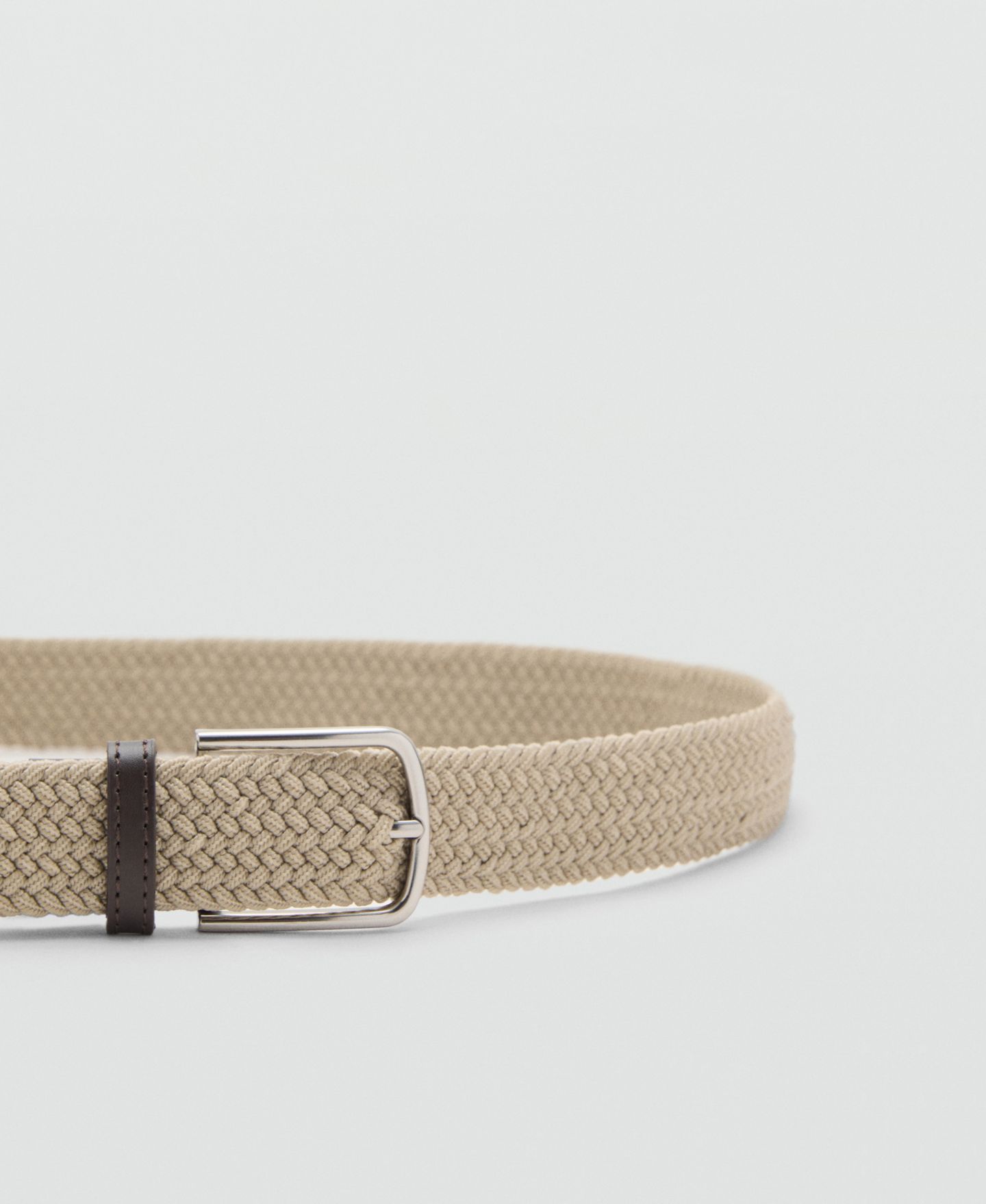 Мужской ремень MANGO Braided Elastic Belt, цвет: Бежевый — фото 3