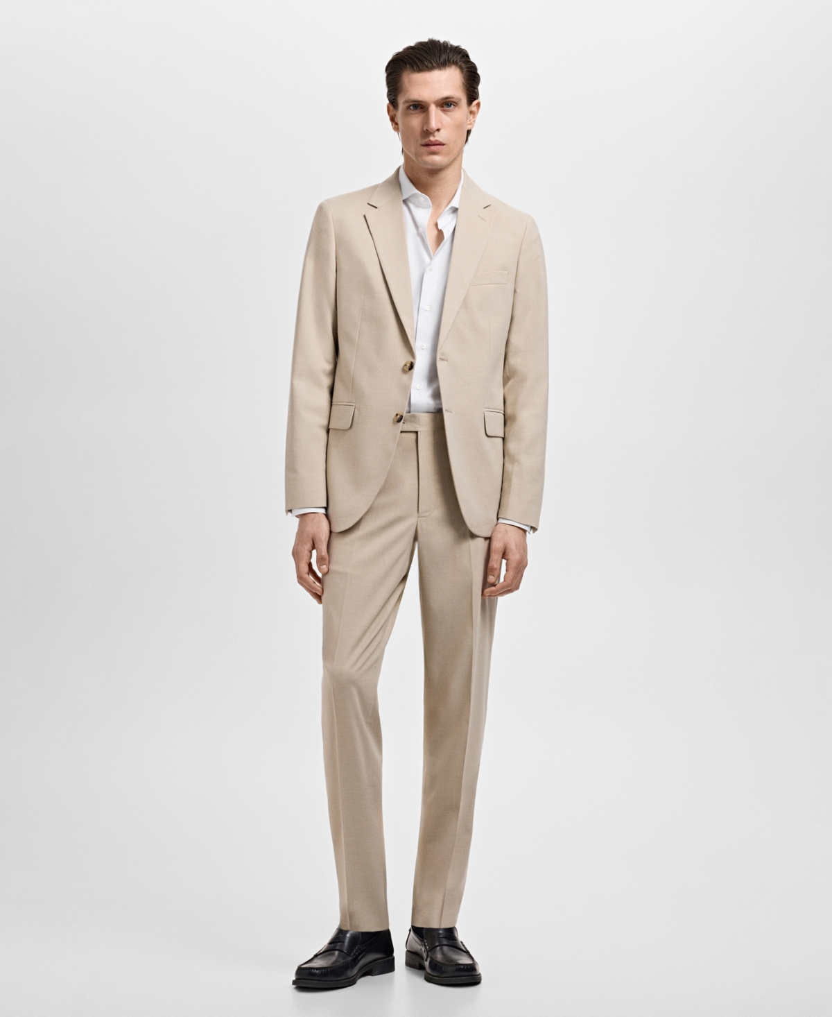 Mango Slim Fit Cotton Herringbone Suit Button-up Shirt In White