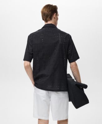 Men's Embroidered Eyelet Details Shirt