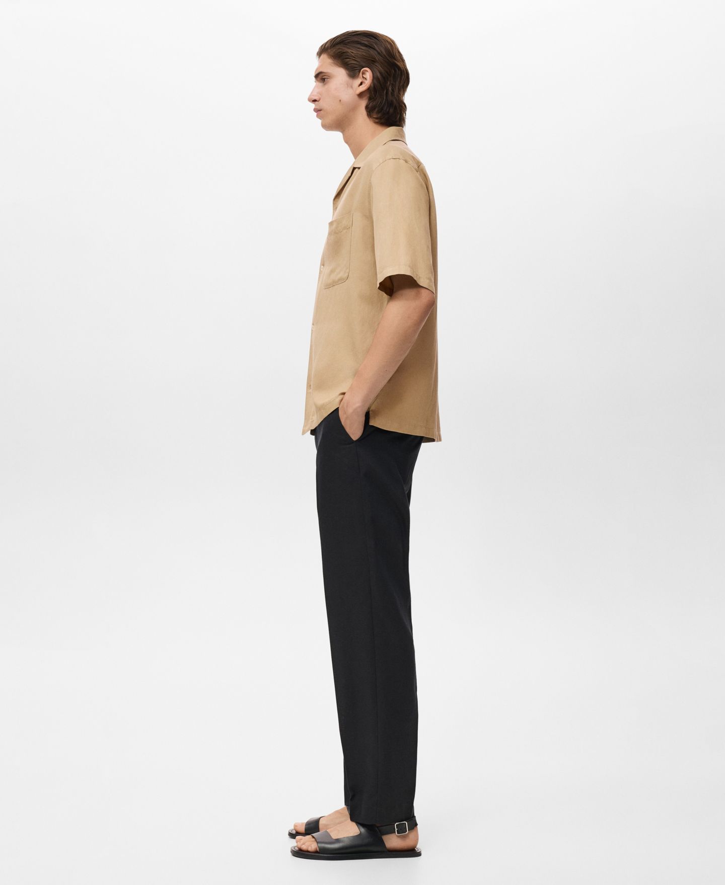 Мужская рубашка Mango Regular-Fit Linen Blend, цвет: Бежевый — фото 5