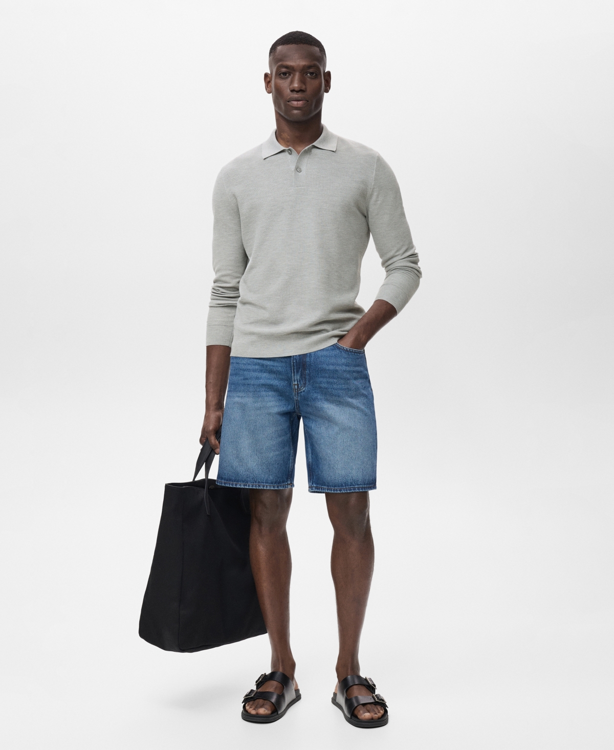 Mango Men's Micro-structured Cotton Polo Shirt In Gray