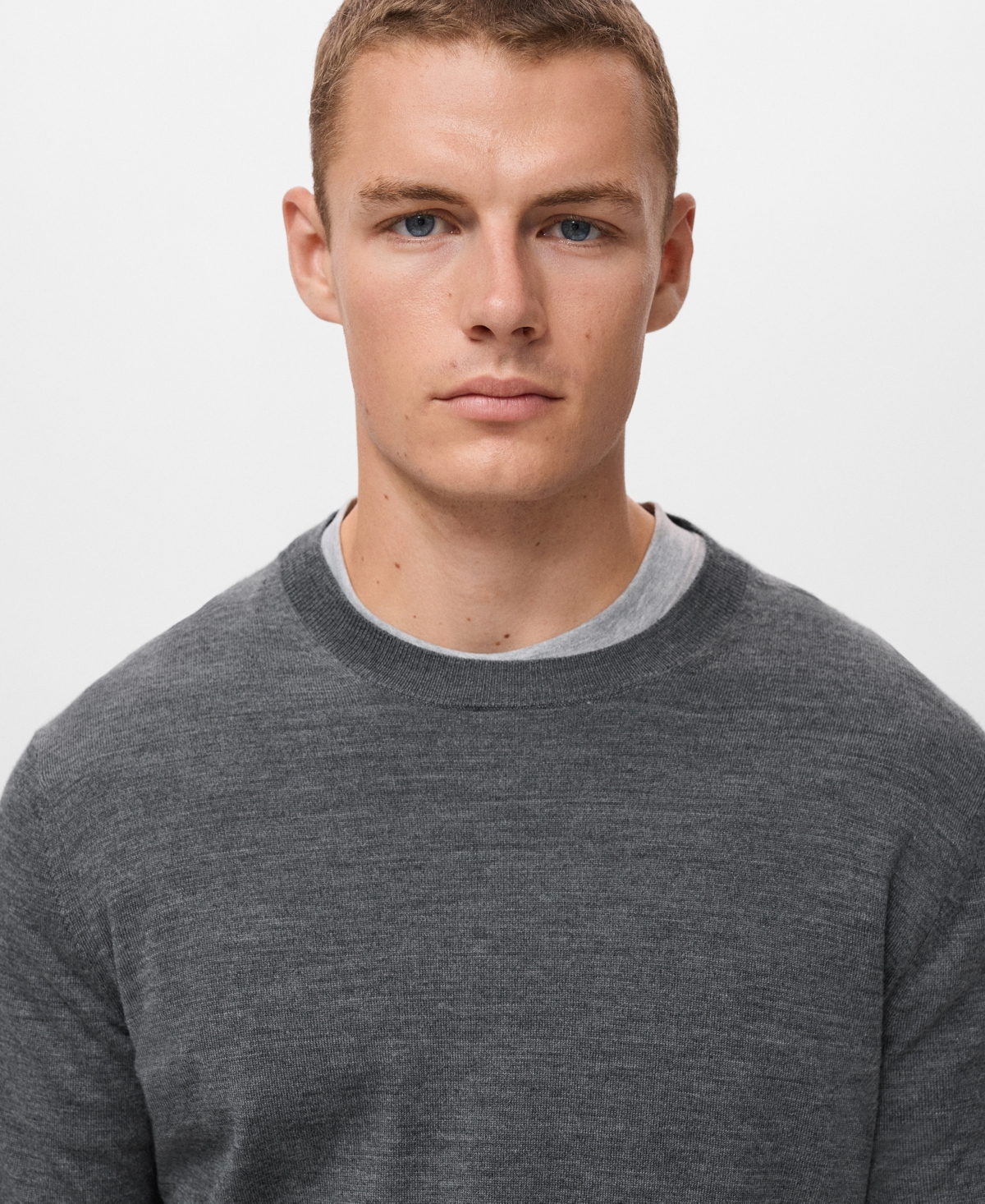 Mango Crewneck Wool Sweater In Gray