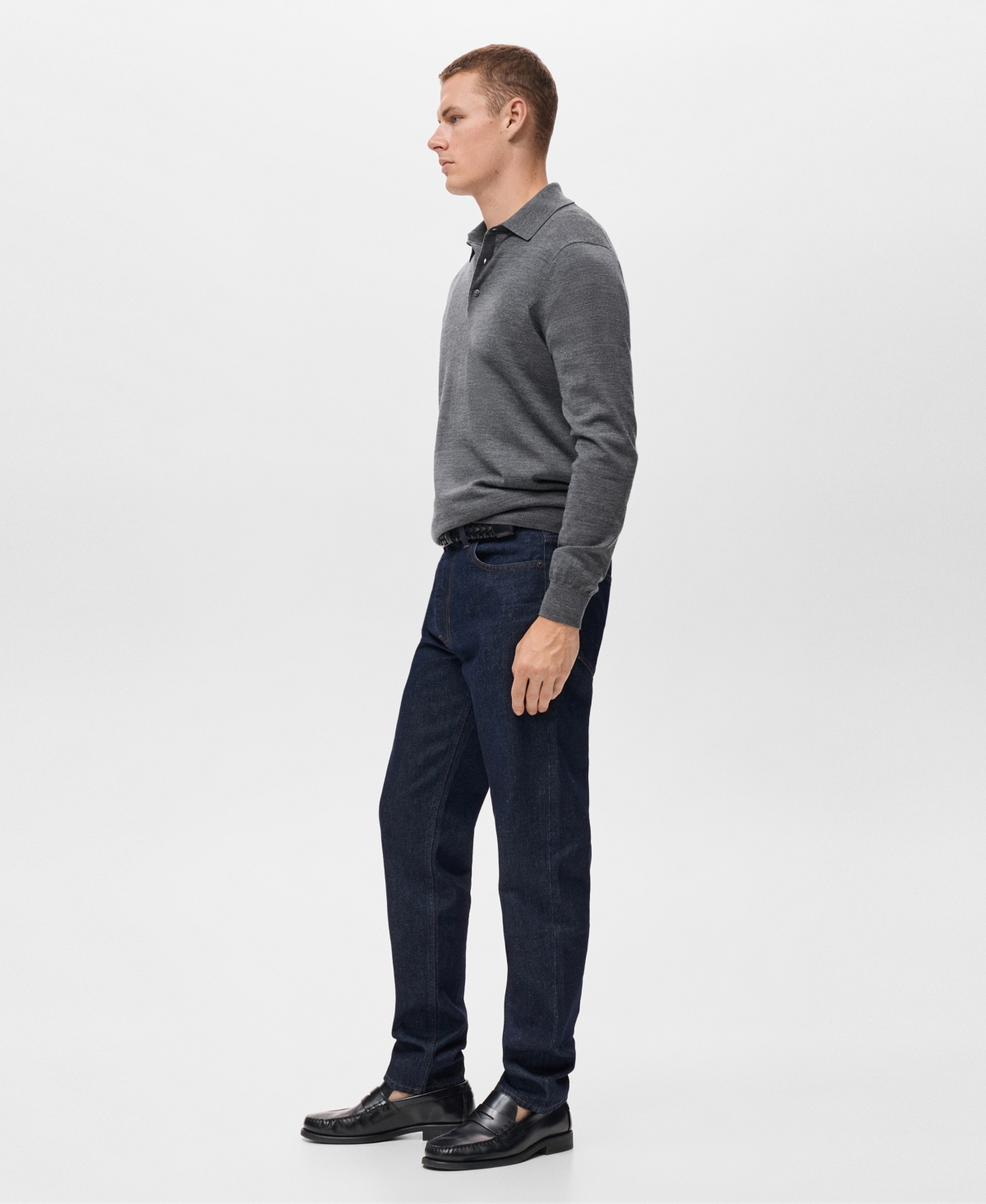 Mango Wool Sweater Polo In Gray