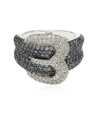 Suzy Levian Sterling Silver Sapphire & Created White Sapphire Buckle Ring