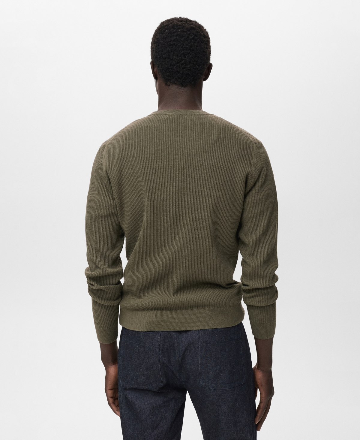 Mango Rib Crewneck Sweater In Green