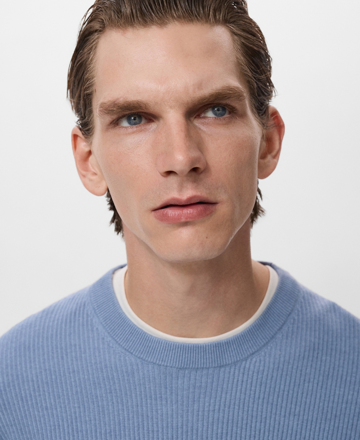 Mango Regular Fit Crewneck Rib Sweater In Blue