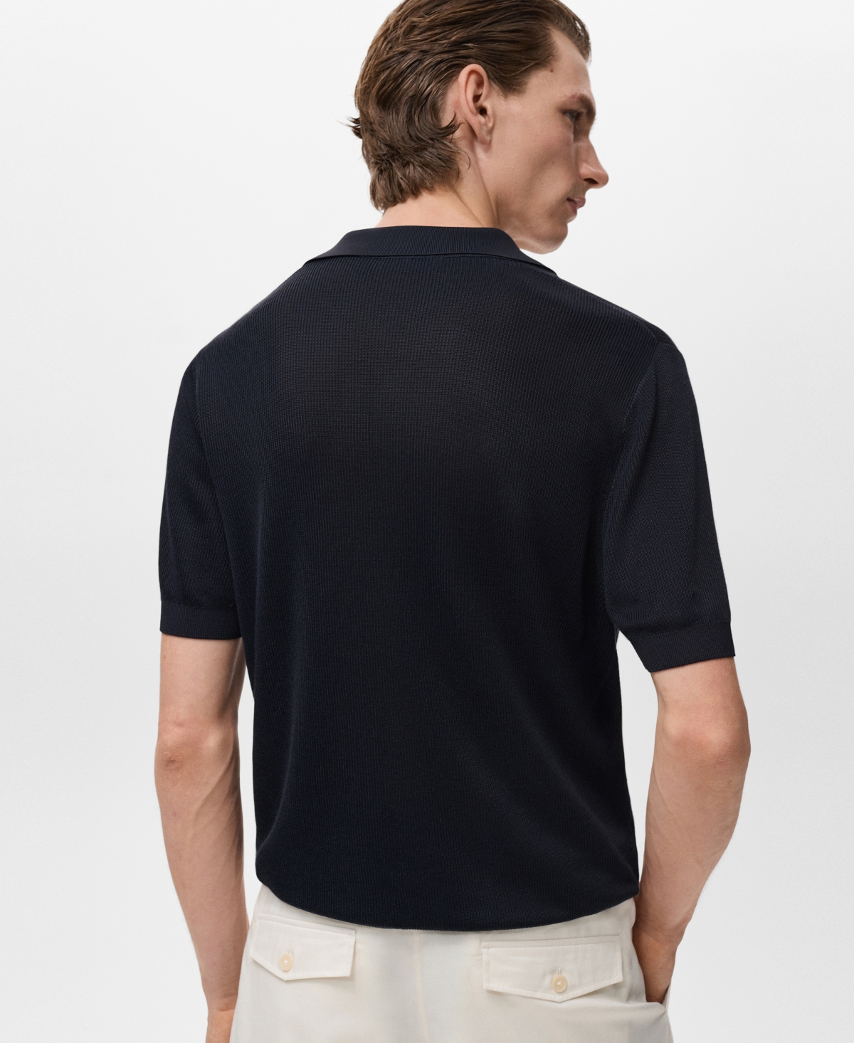 Mango Structured Fine Knit Polo In Black