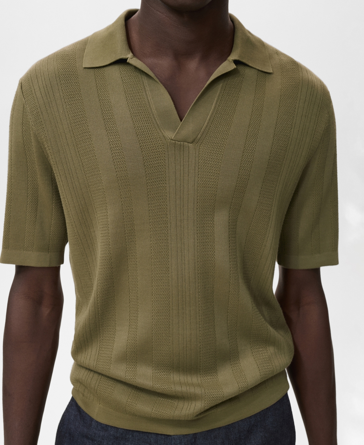 Mango Rib Johnny Collar Polo In Green