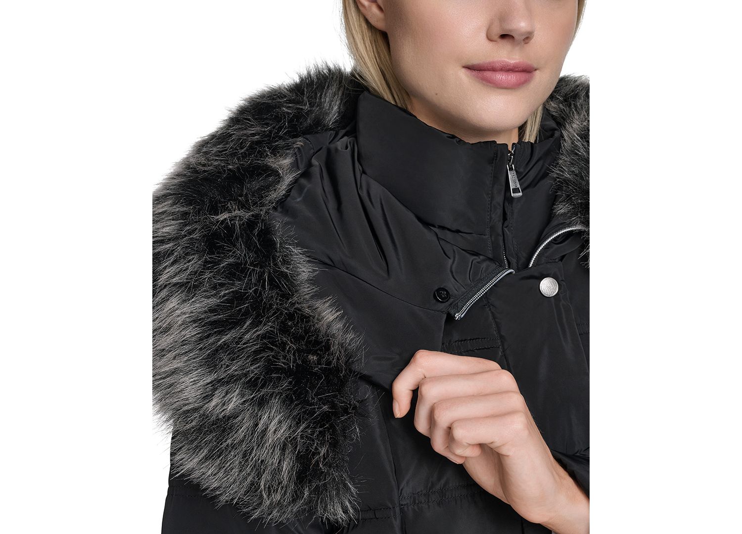 Women's Trim Hood Zip-Front Down Filled Puffer Coat