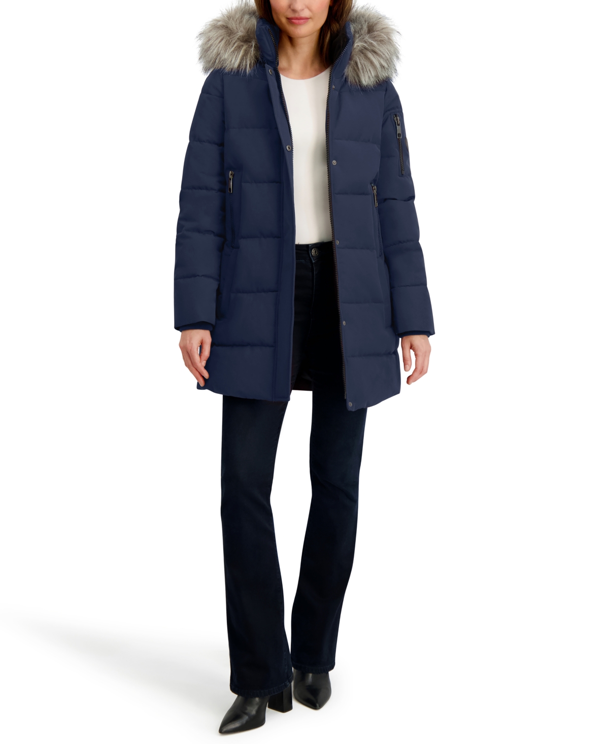Nautica Women's Faux-fur-trim Hooded Puffer Coat In Blue
