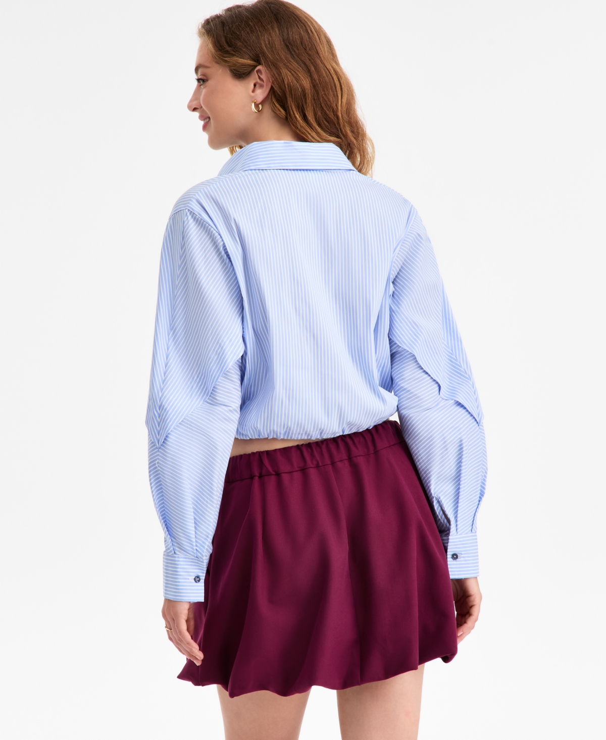 Bar Iii Women's Collared Button-front Cropped Shirt, Macy's Exclusive In Blue