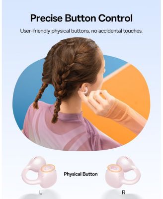 Bass BC1 Open Ear Earbuds Clip-On Headphones, Open-Ring Comfort with Tri-Curve Snug Clip,4-Mic Clear Calls, IP55 Waterproof, 38H Playtime